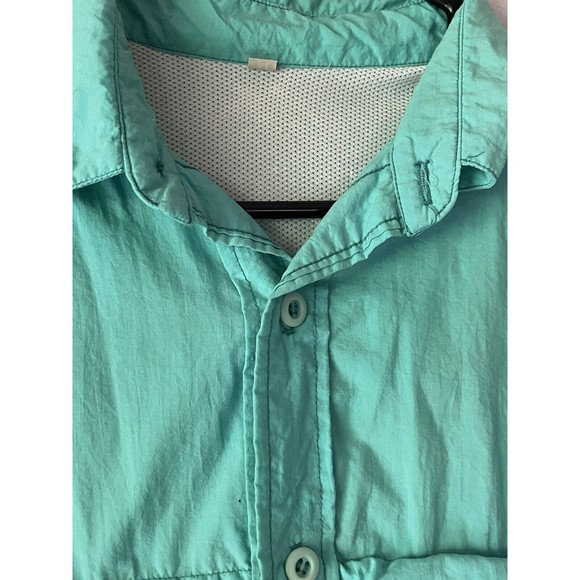 Vtg Tarponwear By Simms Short Sleeve Vented Nylon Fishing Shirt Teal Mens Med - Picture 4 of 8